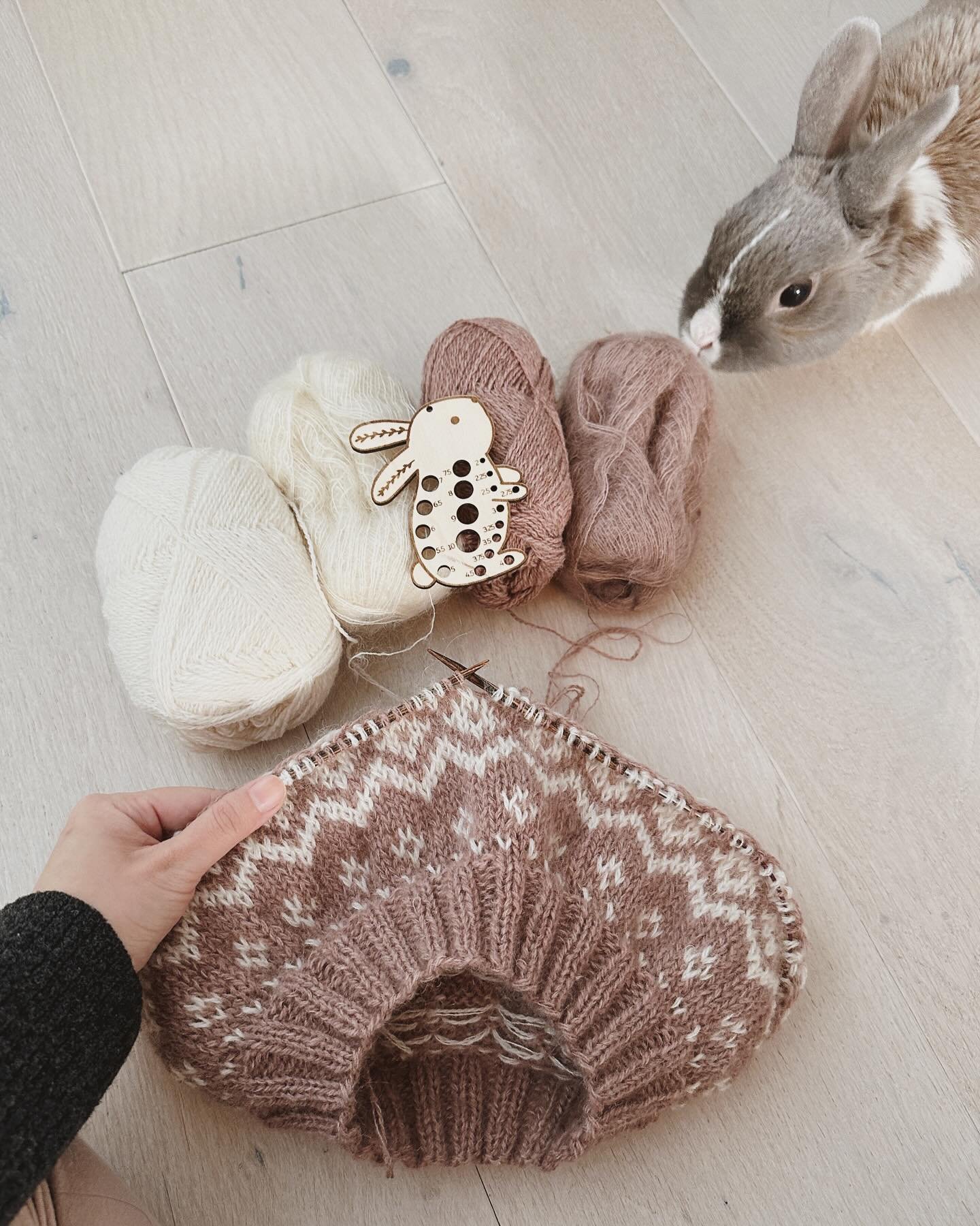 🐰🐚☁️🌸 pov: you have a clingly bun. He went from sniffing my new cast-on to standing on it to hopping on my lap. I ain&rsquo;t complaining though. What do we think of this colour? Every spring, I&rsquo;m naturally drawn to rose greys as I consider 